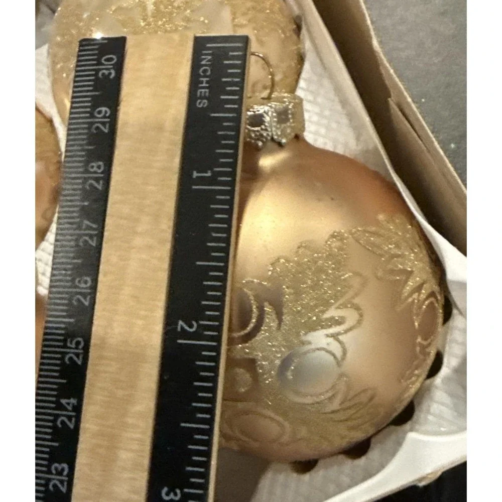 Vintage Gold Glittery Glass Ball‎ Christmas Ornaments Variety Set Of 16 USA